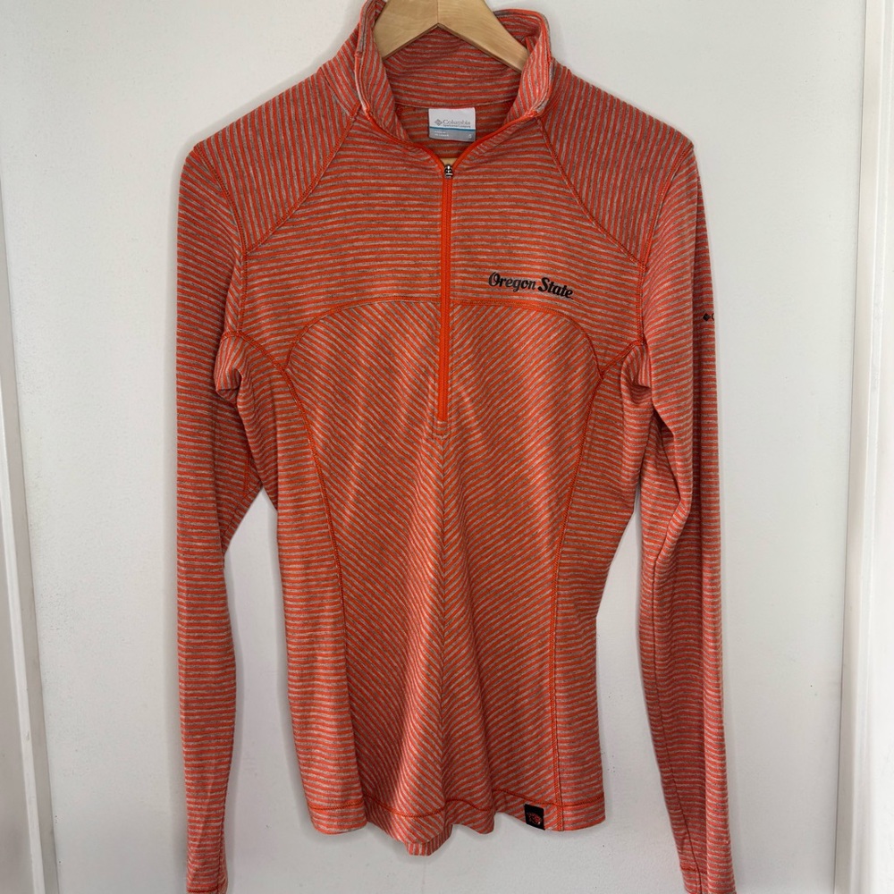 Columbia Oregon State University 1/4 Zip Thermal Stripe Shirt Womens Small EUC